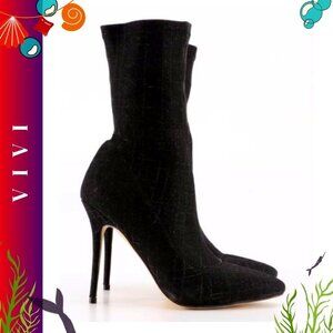 Vivi BStretch Satin Pointed-Toe Lucite Heel Booties